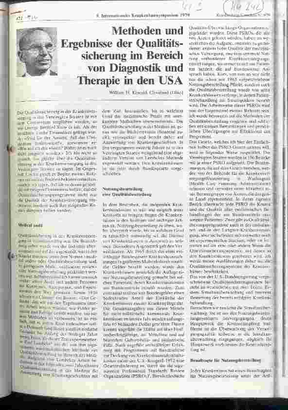 Vorschauseite 1: Methoden und Ergebnisse der Qualitätssicherung im Bereich von Diagnostik und Therapie in den USA