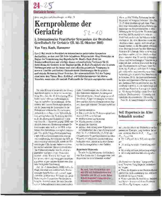 Vorschauseite 1: Herzund Kreislauferkrankungen im Alter: Kernprobleme der Geriatrie 5. Internationales Frankfurter Symposium