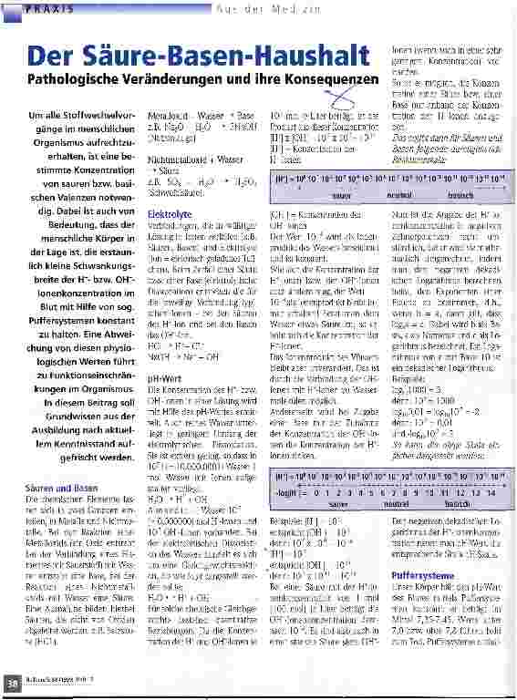 Vorschauseite 1: Der Säure-Basen-Haushalt Pathologische Veränderungen und ihre Konsequenzen