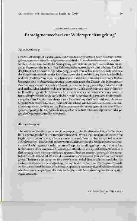 Vorschauseite 1: Paradigmenwechsel zur Widerspruchsregelung?