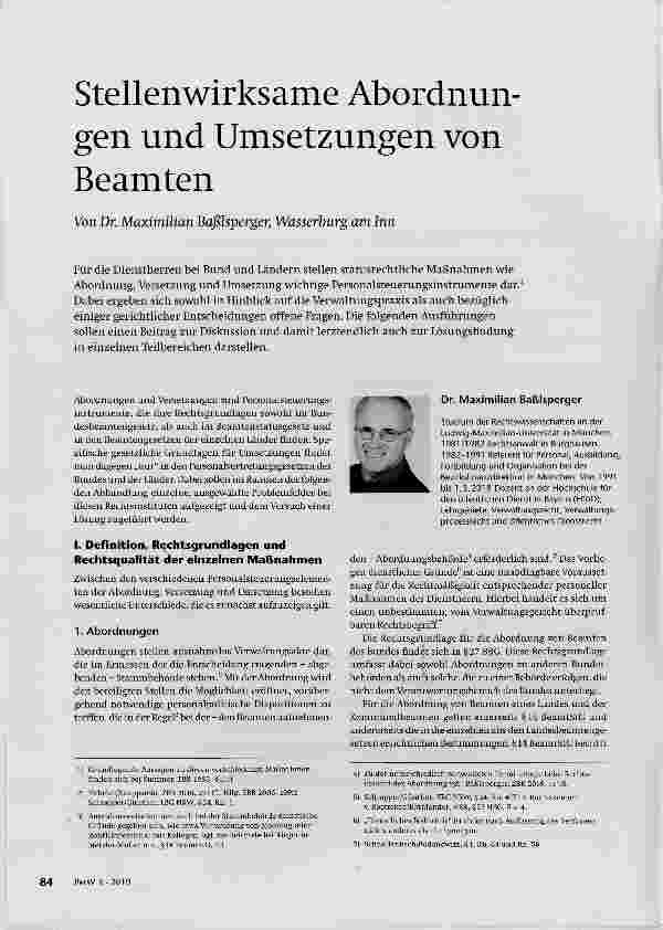 Vorschauseite 1: Stellenwirksame Abordnungen und Umsetzungen von Beamten