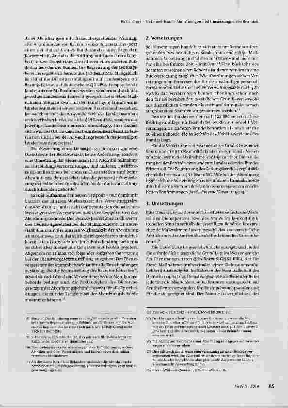 Vorschauseite 2: Stellenwirksame Abordnungen und Umsetzungen von Beamten