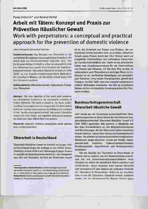 Vorschauseite 1: Arbeit mit Tätern: Konzept und Praxis zur Prävention Häuslicher Gewalt