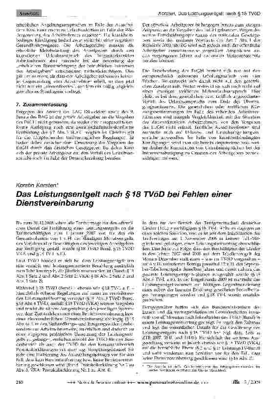 Vorschauseite 1: Das Leistungsentgelt nach § 18 TVöD bei Fehlen einer Dienstvereinbarung