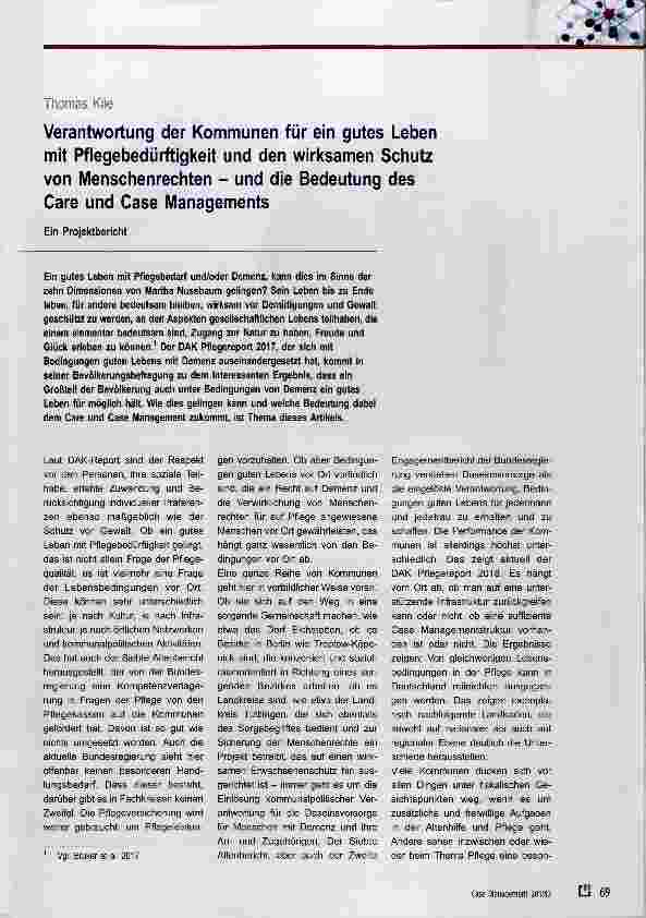 Vorschauseite 1: Verantwortung der Kommunen für ein gutes Leben mit Pflegebedürftigkeit und den wirksamen Schutz von Menschenrechten - und die Bedeutung des Care und Case Managements