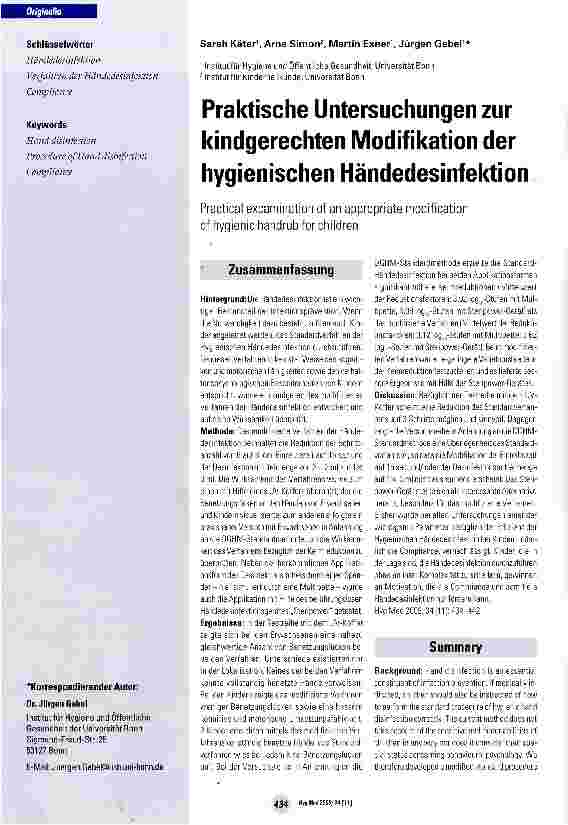 Vorschauseite 1: Praktische Untersuchungen zur kindgerechten Modifikation der hygienischen Händedesinfektion