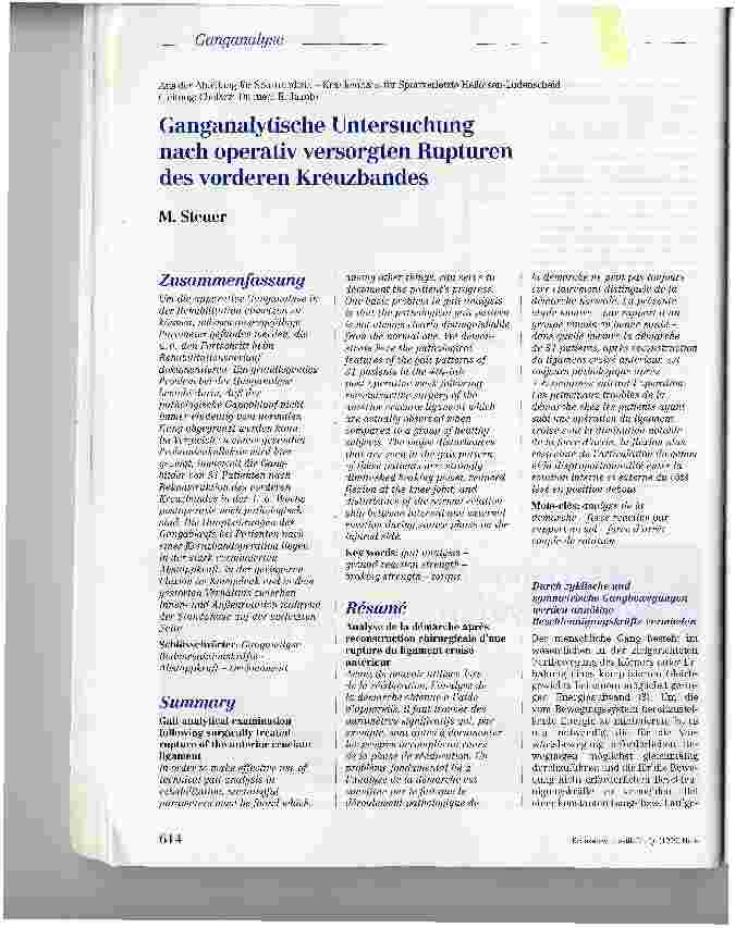 Vorschauseite 1: Ganganalytische Untersuchung nach operativ versorgten Rupturen des vorderen Kreuzbandes