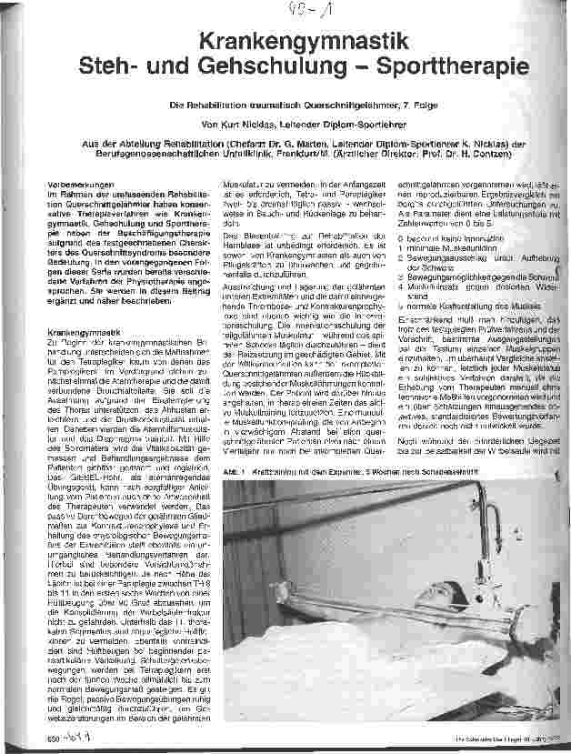 Vorschauseite 1: Krankengymnastik Stehund Gehschulung - Sporttherapie Die Rehabilitation traumatisch Querschnittbehinderter 7. Folge