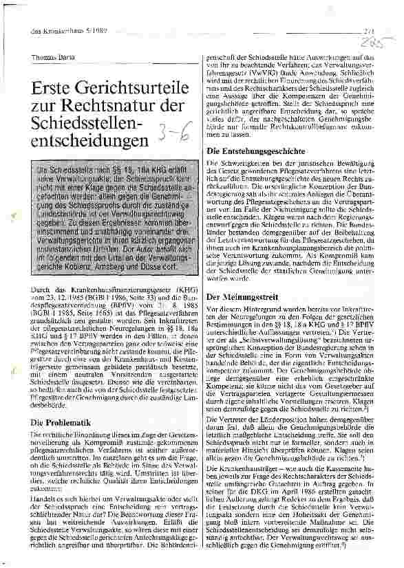 Vorschauseite 1: Erste Gerichtsurteile zur Rechtsnatur der Schiedsstellenentscheidungen