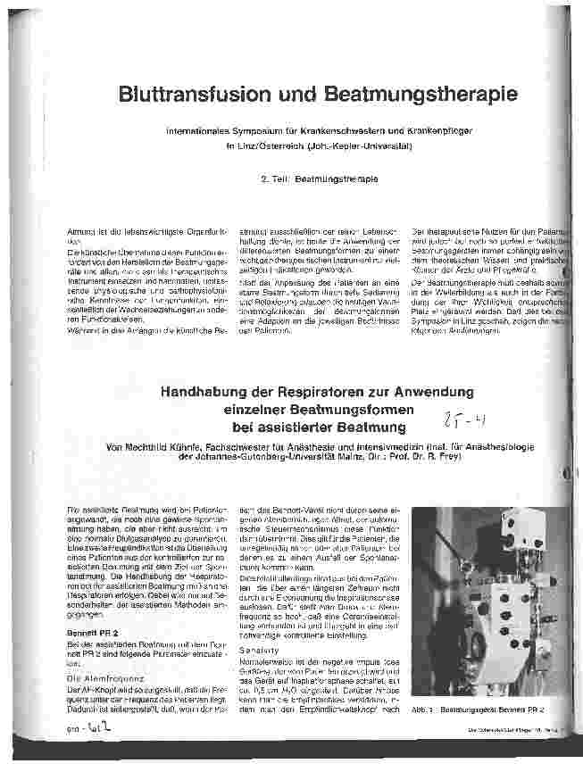 Vorschauseite 1: Handhabung der Respiratoren zur Anwendung einzelner Beatmungsformen bei assistierter Beatmung