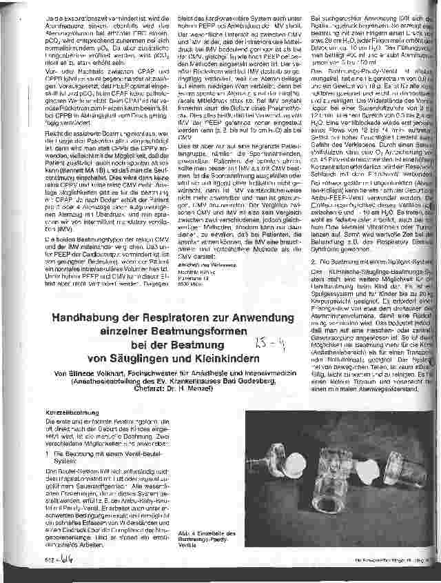 Vorschauseite 3: Handhabung der Respiratoren zur Anwendung einzelner Beatmungsformen bei assistierter Beatmung