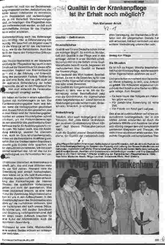 Vorschauseite 1: Auf dem Weg zum Krankenhaus 2000 Qualität in der Krankenpflege - Ist ihr Erhalt noch möglich?