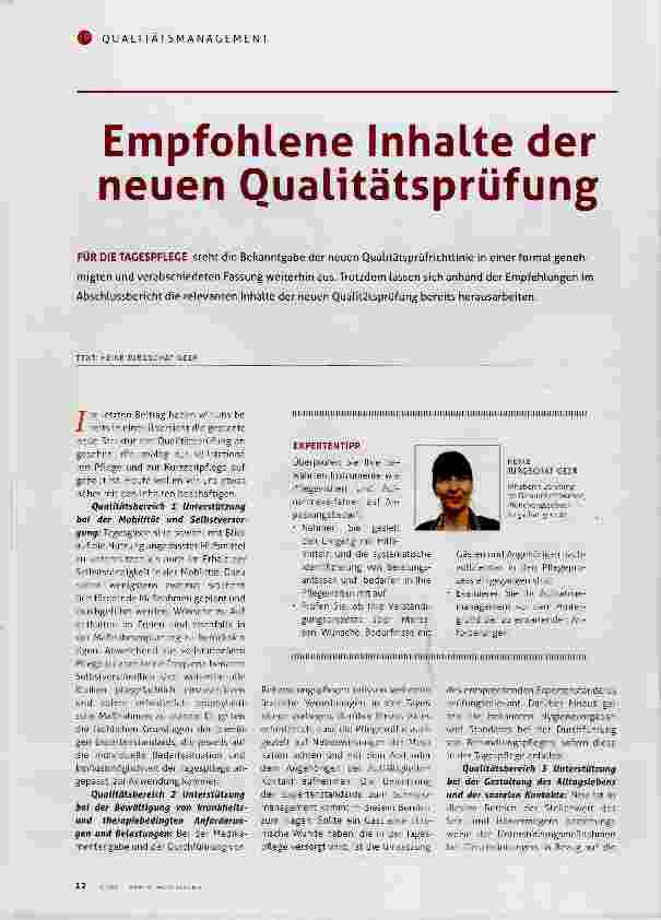 Vorschauseite 1: Empfohlene Inhalte der neuen Qualitätsprüfung