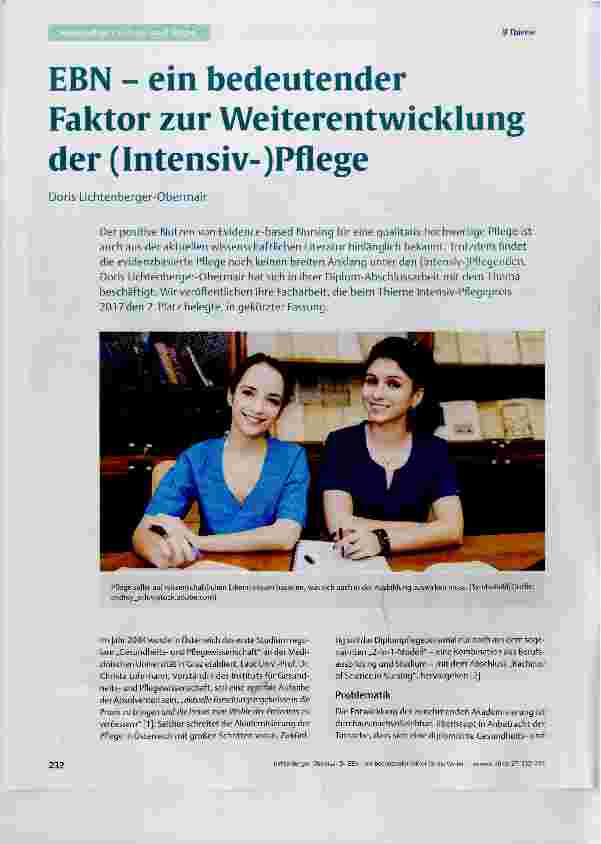Vorschauseite 1: EBN - ein bedeutender Faktor zur Weiterentwicklung der (Intensiv-)Pflege