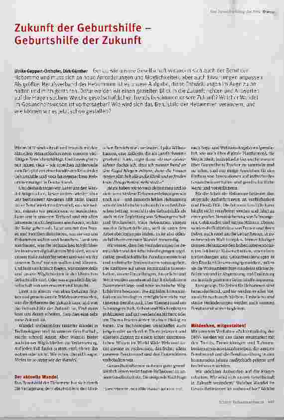 Vorschauseite 1: Zukunft der Geburtshilfe Geburtshilfe der Zukunft