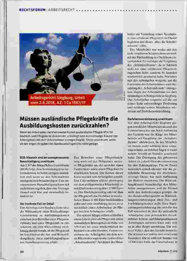 Vorschauseite 1: Müssen ausländische Pflegekräfte die Ausbildungskosten zurückzahlen?