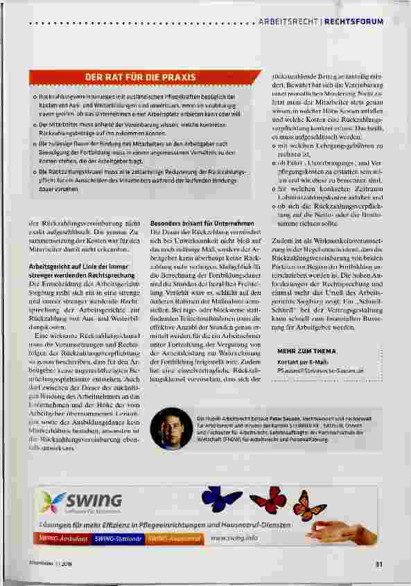 Vorschauseite 2: Müssen ausländische Pflegekräfte die Ausbildungskosten zurückzahlen?