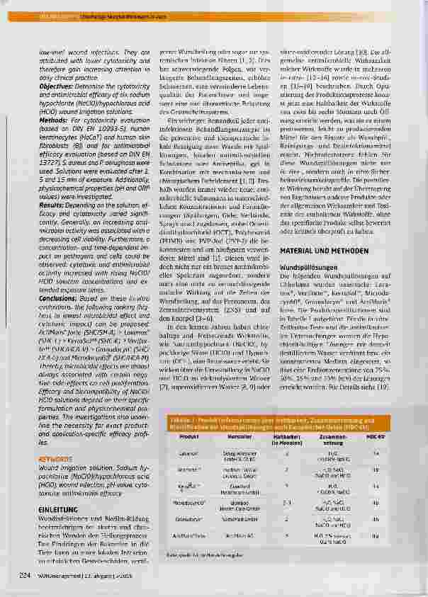 Vorschauseite 2: Antimikrobielle Wirksamkeit, zytotoxisches Potenzial und physikalisch-chemische Eigenschaften verschiedener chlorhaltiger Wundspüllösungen (NaCIO/HClO)