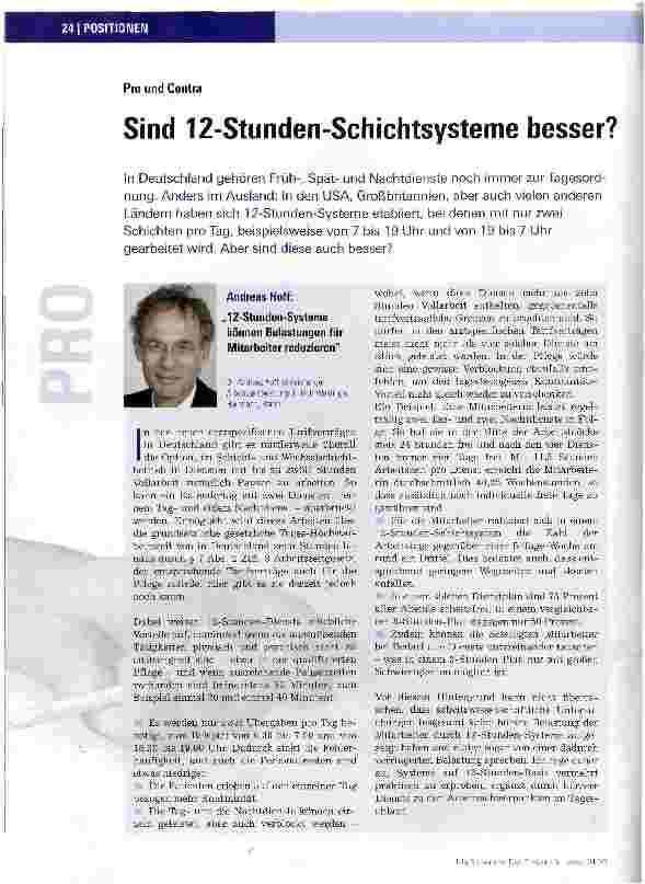 Vorschauseite 1: Pro und ContraSind 12-Stunden-Schichtsysteme besser?