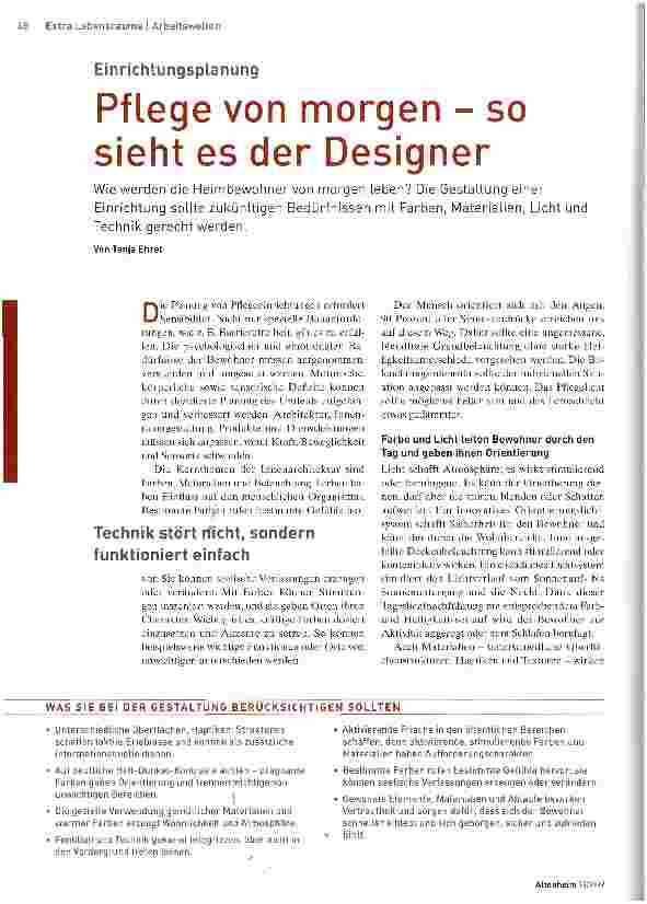 Vorschauseite 1: EinrichtungsplanungPflege von morgen - so sieht es der Designer