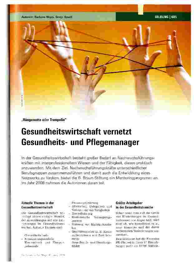 Vorschauseite 1: Gesundheitswirtschaft vernetzt Gesundheitsund Pflegemanager