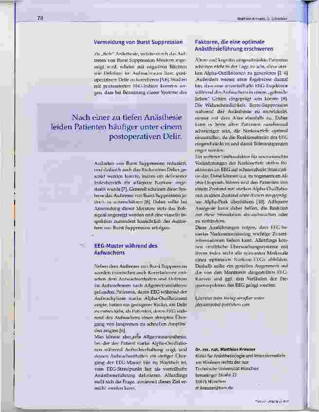 Vorschauseite 2: Monitoring der Narkosetiefe Welche Zielwerte optimieren das Behandlungsergebnis?