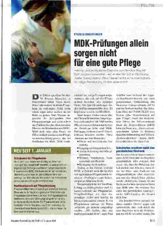 Vorschauseite 1: MDK-Prüfungen allein sorgen nicht für eine gute Pflege