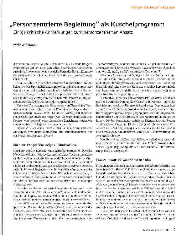 Vorschauseite 1: Personzentrierte Begleitung als Kuschelprogramm