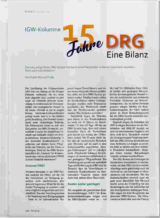 Vorschauseite 1: IGW-Kolumne 15 Jahre DRG Eine Bilanz