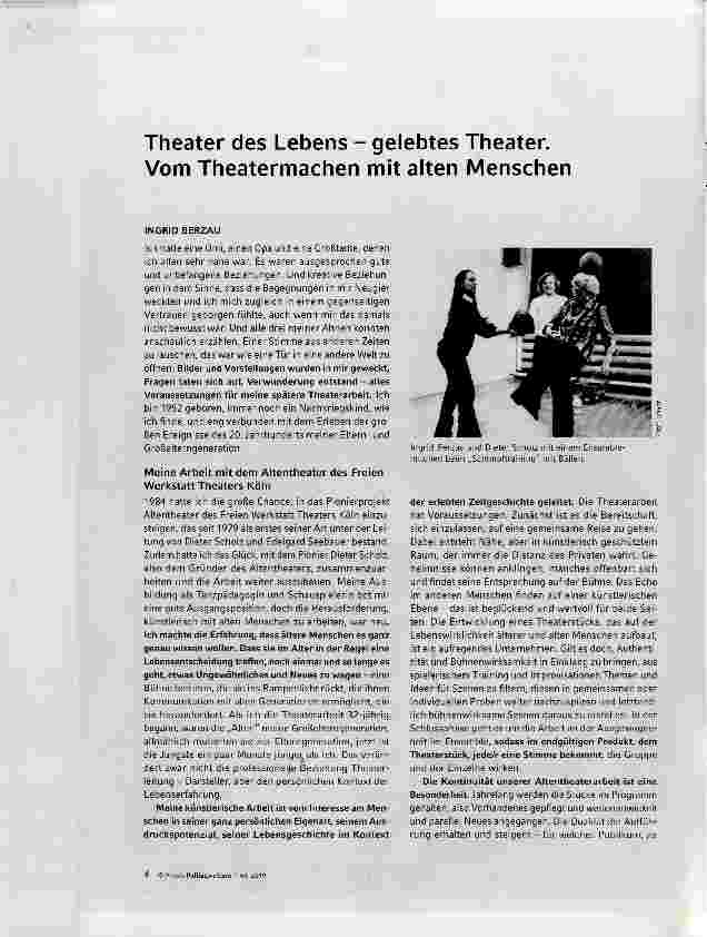 Vorschauseite 3: Theater des Lebens - gelebtes Theater. Vom Theatermachen mit alten Menschen