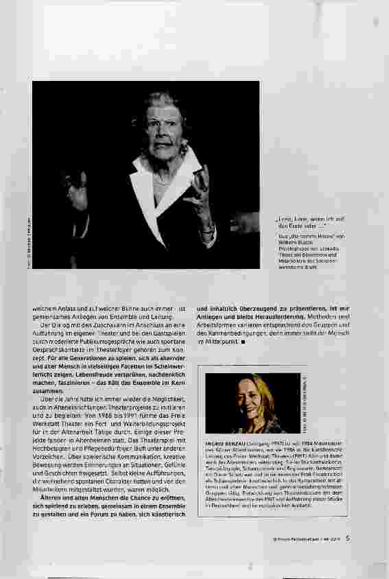 Vorschauseite 4: Theater des Lebens - gelebtes Theater. Vom Theatermachen mit alten Menschen