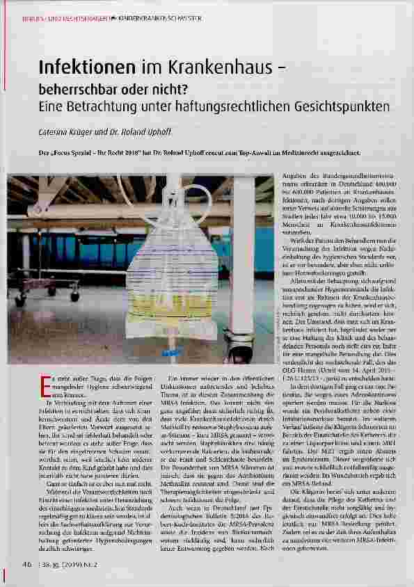 Vorschauseite 1: Infektionen im Krankenhaus beherrschbar oder nicht? Eine Betrachtung unter haftungsrechtlichen Gesichtspunkten