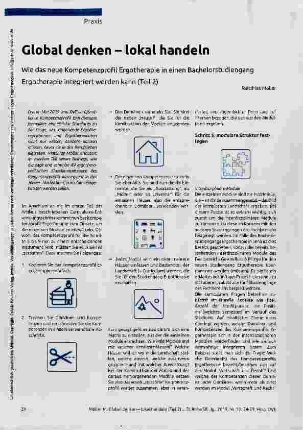 Vorschauseite 1: Global denken - lokal handeln Wie das neue KompetenzproPil Ergotherapie in einen Bachelorstudiengang Ergotherapie integriert werden kann (Teil 2)
