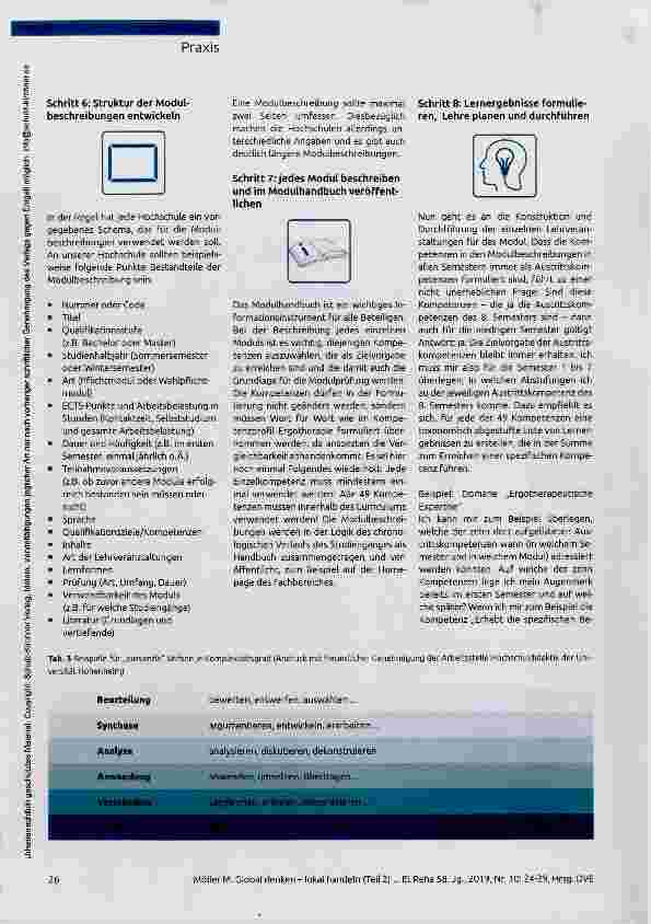 Vorschauseite 3: Global denken - lokal handeln Wie das neue KompetenzproPil Ergotherapie in einen Bachelorstudiengang Ergotherapie integriert werden kann (Teil 2)