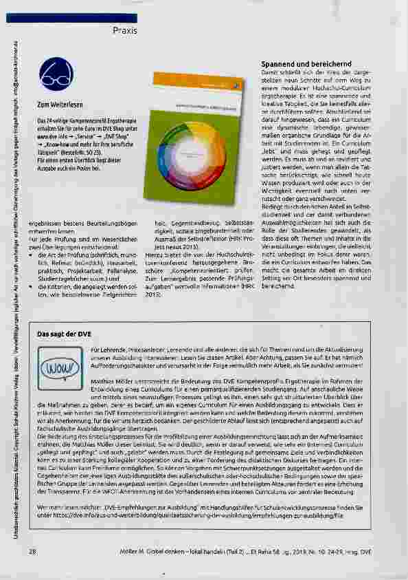 Vorschauseite 5: Global denken - lokal handeln Wie das neue KompetenzproPil Ergotherapie in einen Bachelorstudiengang Ergotherapie integriert werden kann (Teil 2)