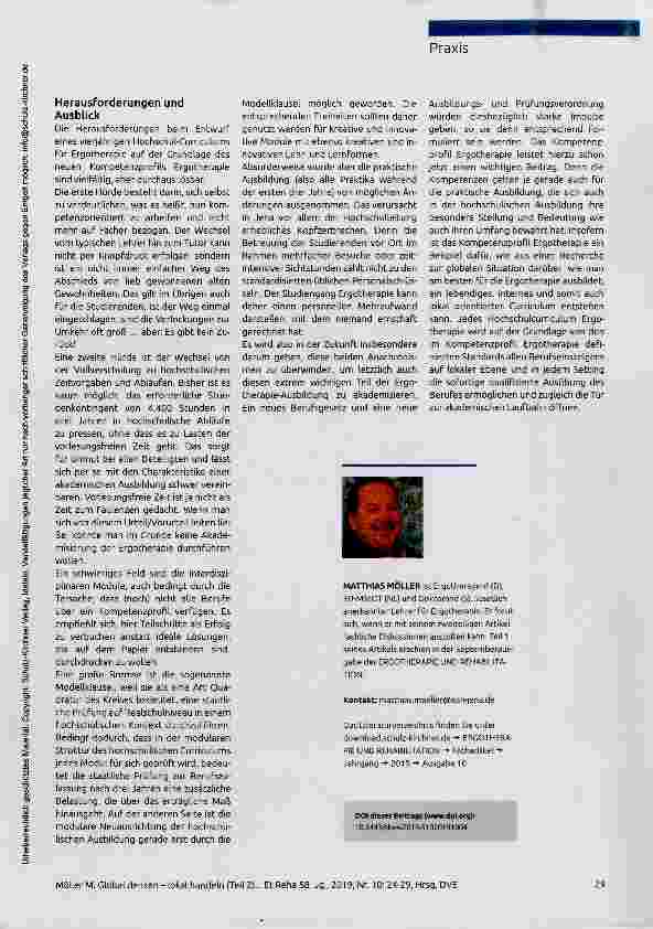 Vorschauseite 6: Global denken - lokal handeln Wie das neue KompetenzproPil Ergotherapie in einen Bachelorstudiengang Ergotherapie integriert werden kann (Teil 2)