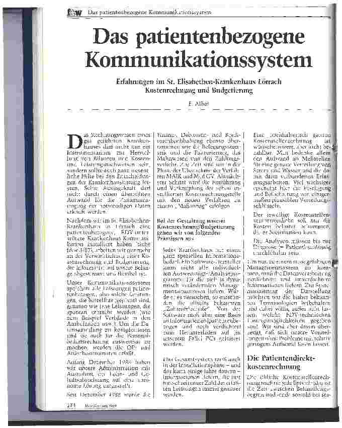 Vorschauseite 1: Das patientenbezogene Kommunikationssystem Erfahrungen im St. Elisabethen-Krankenhaus Lörrach, Kostenrechnung