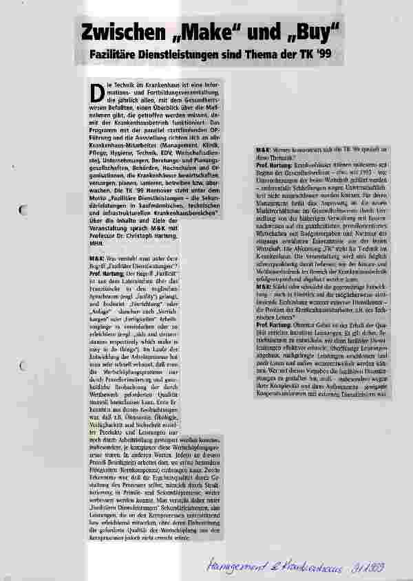 Vorschauseite 1: Zwischen Make und Buy Fazilitäre Dienstleistungen sind Thema der TK 99
