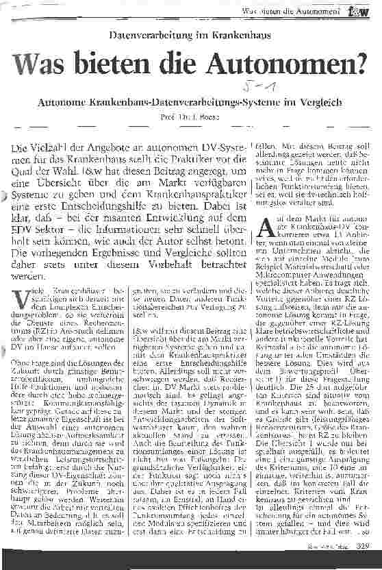 Vorschauseite 1: Was bieten die Autonomen? Autonome Krankenhaus-Datenverarbeitungs-Systeme im Vergleich