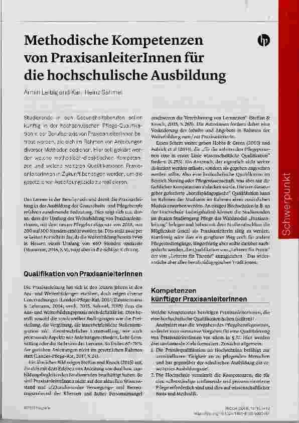 Vorschauseite 1: Methodische Kompetenzen von Praxisanleiterinnen für die hochschulische Ausbildung
