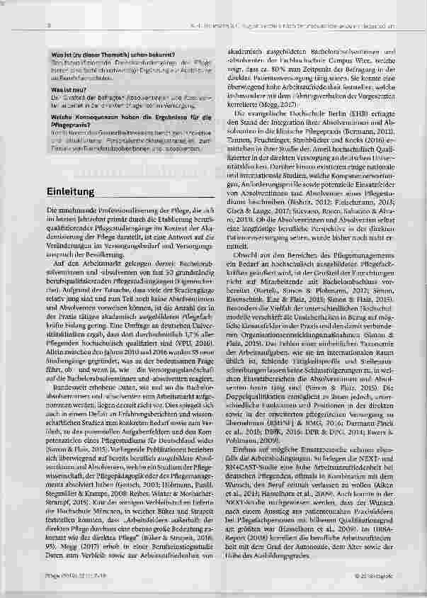 Vorschauseite 2: Berufsperspektiven von Absolventinnen und Absolventen grundständig qualifizierender Pflegestudiengänge - Ergebnisse einer bundesweiten Verbleibstudie