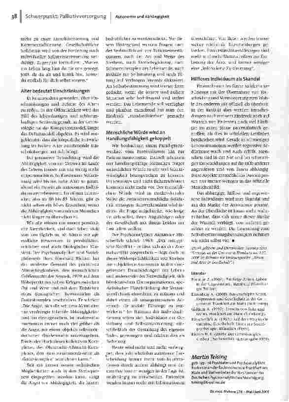 Vorschauseite 3: Zwischen Autonomie und AbhängigkeitEin zentraler Konflikt auch am Lebensende