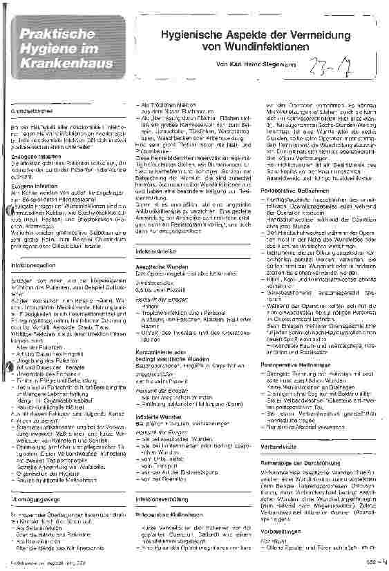 Vorschauseite 1: Hygienische Aspekte der Vermeidung von Wundinfektionen