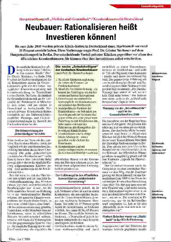 Vorschauseite 1: Neubauer: Rationalisieren heißt Investieren können!