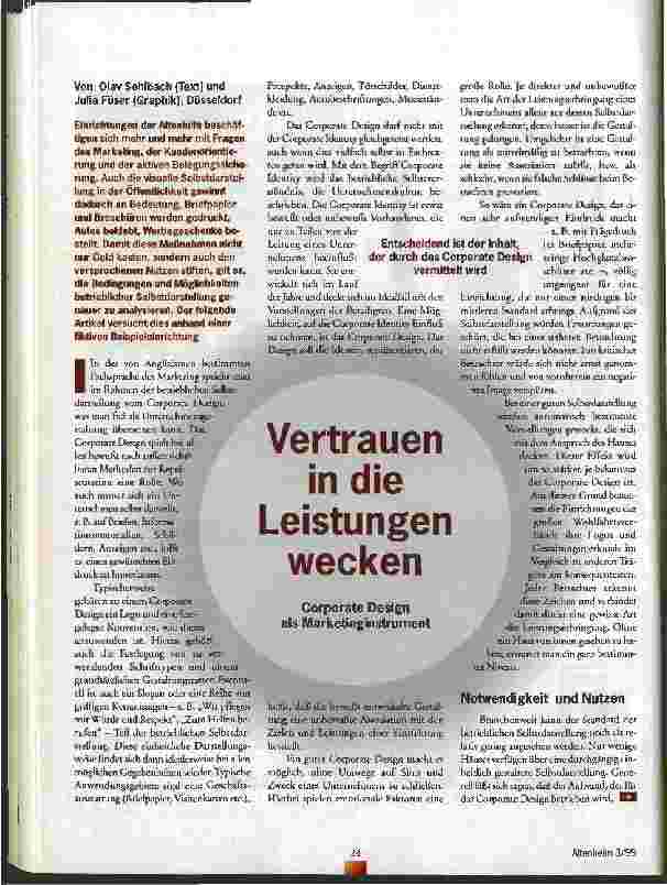 Vorschauseite 1: Vertrauen in die Leistungen wecken Coporate Design als Marketinginstrument