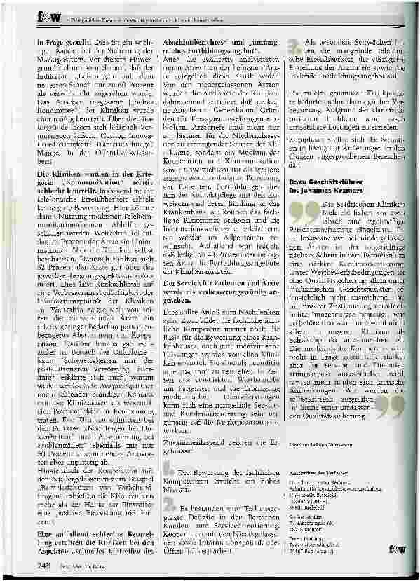 Vorschauseite 4: Erfolgreiches Krankenhausmarkting mit Hilfe der Imageanalyse Die Städtischen Kliniken Bielefeld optimieren ihr Ansehen bei niedergelassenen Ärzten