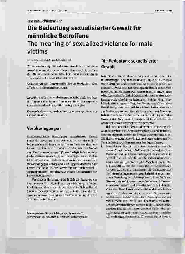Vorschauseite 1: Die Bedeutung sexualisierter Gewalt für männliche Betroffene
