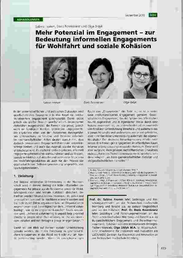 Vorschauseite 1: Mehr Potenzial im Engagement zur Bedeutung informellen Engagements für Wohlfahrt und soziale Kohäsion