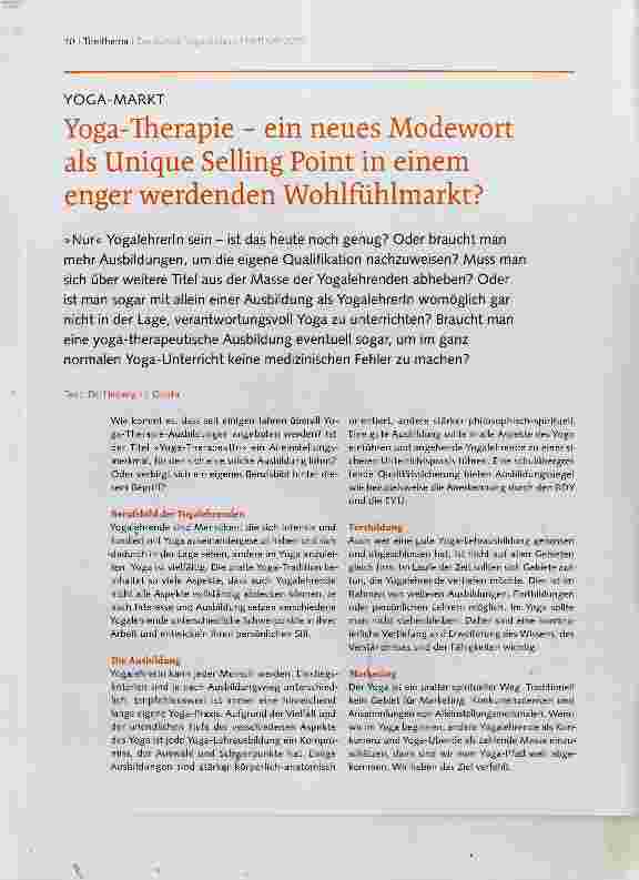 Vorschauseite 1: Yoga-lherapie ein neues Modewort als Unique Selling Point in einem enger werdenden Wohlfühlmarkt?