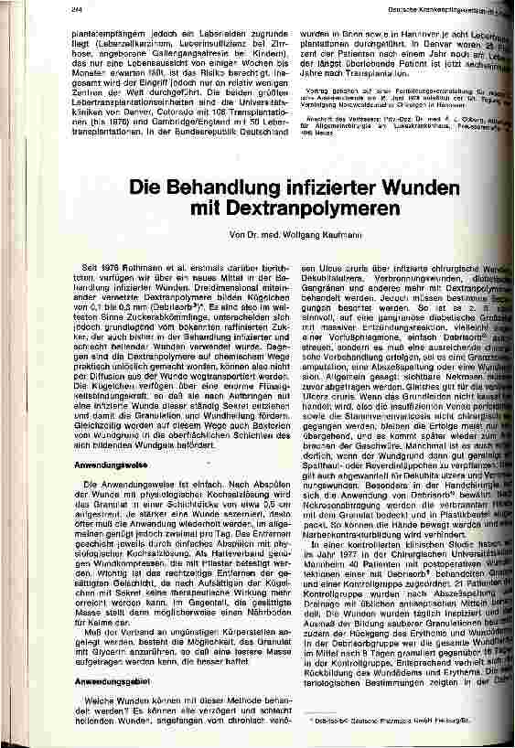Vorschauseite 1: Die Behandlung infizierter Wunden mit Dextranpolymeren